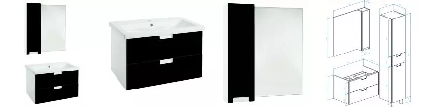 Мебель для ванной подвесная «Bellezza» Пегас 80 чёрная/белая