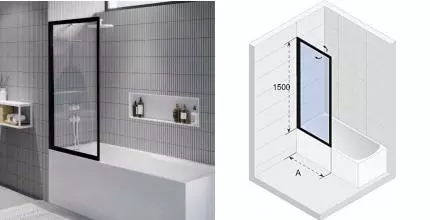 Шторка на ванну стеклянная «Riho» Lucid GD501 80/150 прозрачная/чёрная универсальная