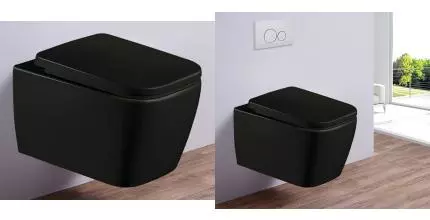 Подвесной унитаз безободковый «Esbano» Tiron-C чёрный матовый с сиденьем дюропласт с микролифтом чёрное