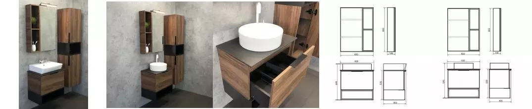 Мебель для ванной подвесная «Comforty» Штутгарт 60 дуб тёмно-коричневый/чёрная