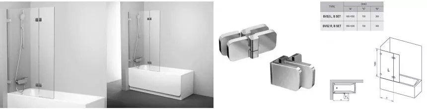 Шторка на ванну стеклянная «Ravak» BVS2 100/150 прозрачная/хром левая