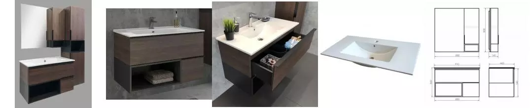 Мебель для ванной подвесная «Comforty» Франкфурт 90 дуб шоколадно-коричневый/чёрная