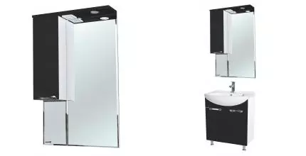 Зеркальный шкаф «Bellezza» Альфа 55 с подсветкой чёрный левый