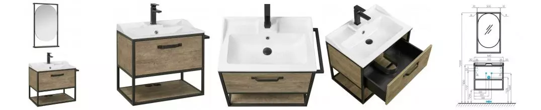 Мебель для ванной подвесная «Aquaton» Лофт Фабрик 65 дуб Кантри