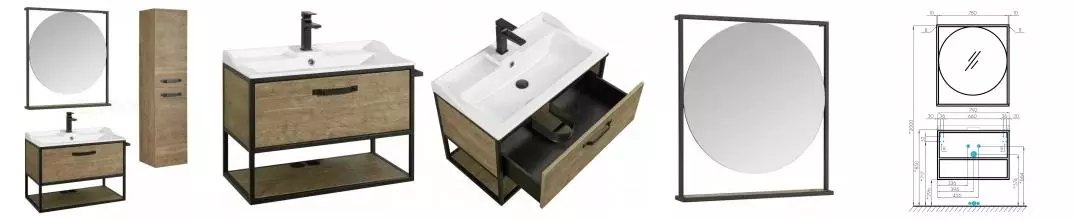 Мебель для ванной подвесная «Aquaton» Лофт Фабрик 80 дуб Кантри