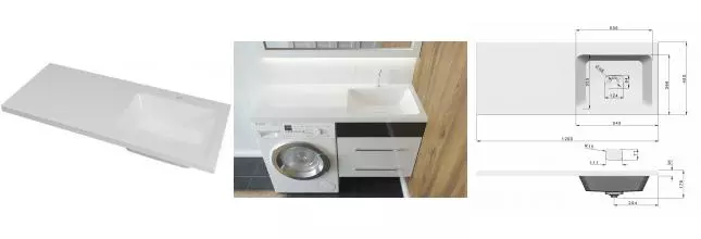 Раковина над стиральной машиной «Madera» Kamilla 120 R литьевой мрамор белая правая
