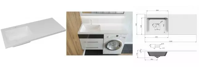 Раковина над стиральной машиной «Madera» Kamilla 120 L литьевой мрамор белая левая