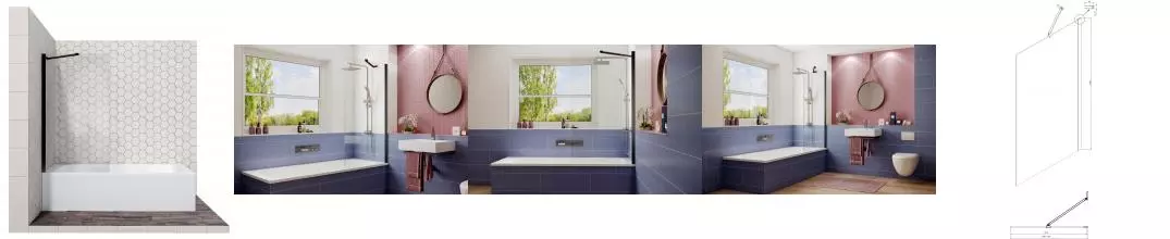 Шторка на ванну стеклянная «Ambassador» Bath Screens Black 16041206 70/140 прозрачная универсальная