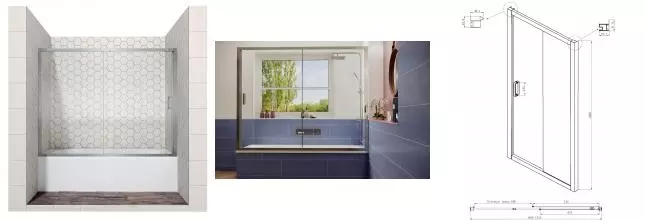 Шторка на ванну стеклянная «Ambassador» Bath Screens 16041104 150/140 прозрачная универсальная