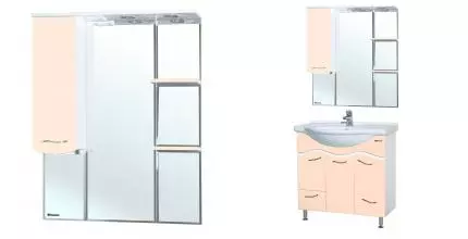 Зеркальный шкаф «Bellezza» Мари 85 с подсветкой бежевый/белый левый