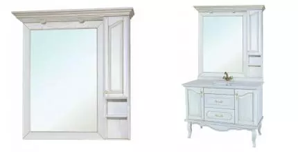 Зеркальный шкаф «Bellezza» Рим 100 с подсветкой белый с патиной золото правый