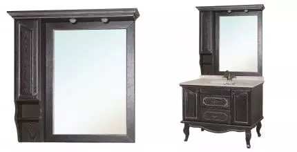 Зеркальный шкаф «Bellezza» Рим 110 с подсветкой чёрный с патиной серебро левый