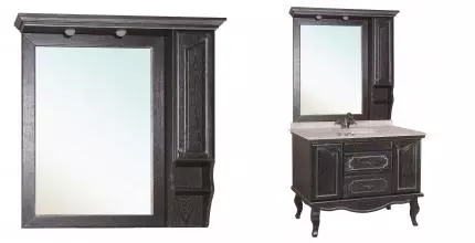 Зеркальный шкаф «Bellezza» Рим 110 с подсветкой чёрный с патиной серебро правый