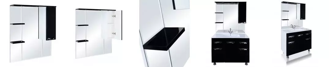 Зеркальный шкаф «Bellezza» Симона 90 с подсветкой чёрный правый
