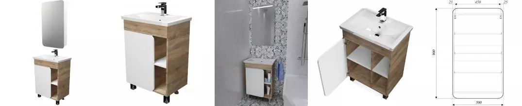 Мебель для ванной «1Marka» Nuvo 60 белая/дуб сонома