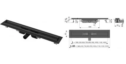 Душевой лоток «AlcaPlast» APZ101 950 Low боковой выпуск чёрный без решетки