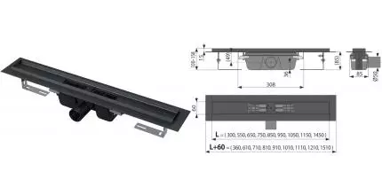 Душевой лоток «AlcaPlast» APZ1 950 боковой выпуск чёрный без решетки