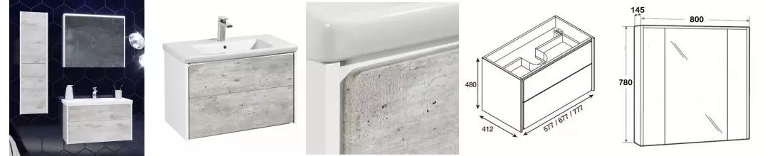Мебель для ванной подвесная «Roca» Ronda 80 бетон/белая