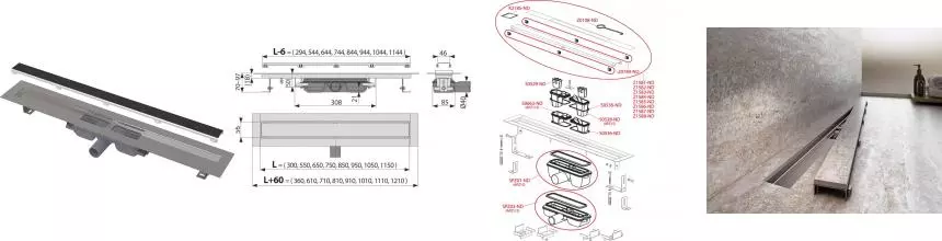 Душевой лоток «AlcaPlast» APZ115-650 Marble Low APZ115-650 боковой выпуск под плитку 