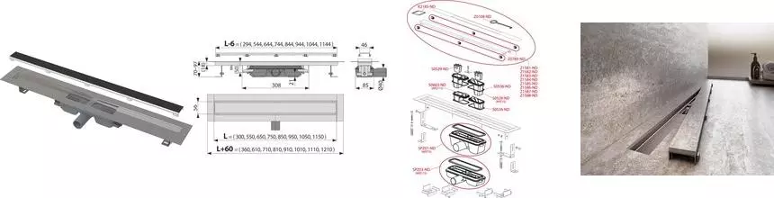 Душевой лоток «AlcaPlast» APZ115-550 Marble Low APZ115-550 боковой выпуск под плитку 