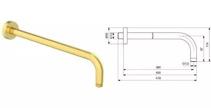 Кронштейн для верхнего душа «Ideal Standard» IdealRain B9445A2 41,8 золото