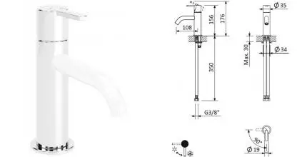 Смеситель для раковины «Cezares» LEAF-LSM2-BIO с донным клапаном белый матовый