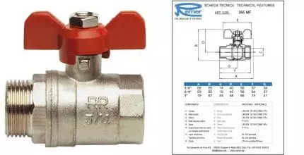 Кран шаровой бытовой «Remer» RR 365 MF-1/2" ВР-НР никель