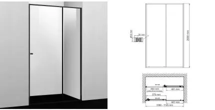 Душевая дверь «WasserKRAFT» Dill 61S13 110,5/200 прозрачная/чёрная без поддона универсальная