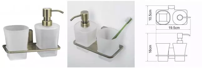 Стакан для зубных щёток и дозатор для жидкого мыла «WasserKRAFT» Exter K-5289 на стену светлая бронза