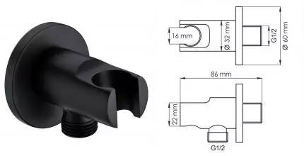 Подключение для душевого шланга «WasserKRAFT» A083 с держателем для лейки чёрное матовое