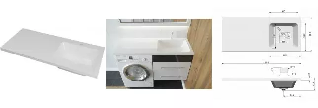 Раковина над стиральной машиной «Madera» Kamilla 110 R литьевой мрамор белая правая