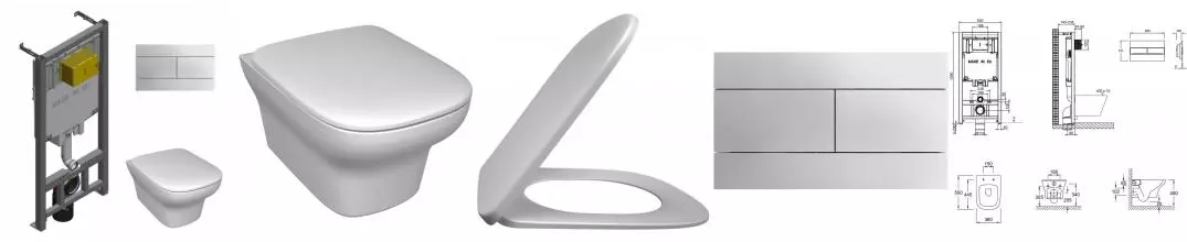 Комплект инсталляция с унитазом, крышкой и кнопкой смыва «Jacob Delafon» Vox E21746RU-00 безободковый белый