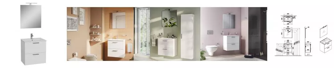 Мебель для ванной подвесная «Vitra» Mia 60 с ящиками белый глянец