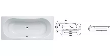 Ванна стальная «Laufen» Thallium 180/80 (2.2509.3.600.040.1) антискользящая без опор без сифона с отверстиями белая