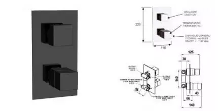 Смеситель для душа «Remer» Qubica Thermo QT92NO с термостатом чёрный матовый