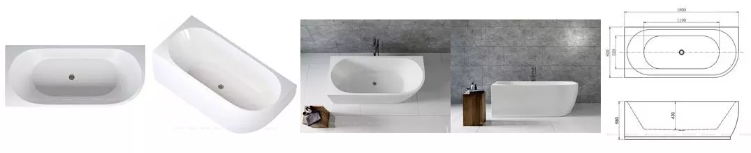 Ванна акриловая «Aquanet» Family Elegant A 180/80 с ножками с сифоном Matt Finish левая