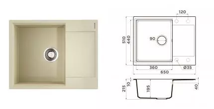 Мойка для кухни «Omoikiri» Daisen 65 BE 65/51 искусственный камень ваниль