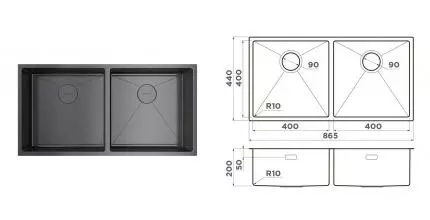 Мойка для кухни «Omoikiri» Taki 86 2 U/IFGM 87/44 нержавеющая сталь вороненая сталь