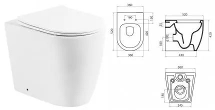 Приставной унитаз безободковый «Belbagno» Marino BB105CBR белый (BB070SC) с сиденьем дюропласт с микролифтом