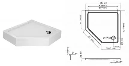 Душевой поддон «WasserKRAFT» Isen 26T38 100/100 низкий акриловый многоугольный