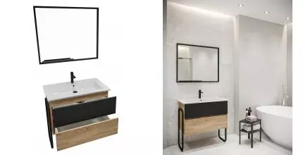 Мебель для ванной «Grossman» Солис 85 чёрная/дуб сонома