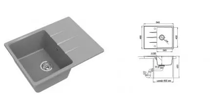Мойка для кухни «Ewigstein» Gerd 45F 64/49 искусственный камень серый металлик