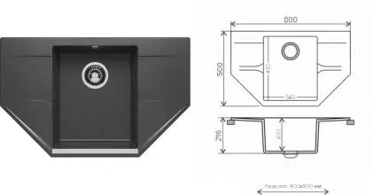 Мойка для кухни угловая «Polygran» Riff-800 80/50 №16 искусственный камень черная