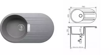 Мойка для кухни «Tolero» Loft TL-780 78/44 №701 искусственный камень серая