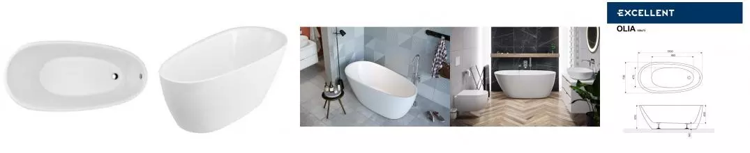 Ванна акриловая «Excellent» Olia 2.0 150/73 с ножками без сифона белая