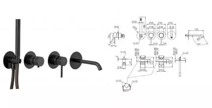 Смеситель для ванны «Remer» X-Style X96S03ROXXCFP брашированный чёрный хром