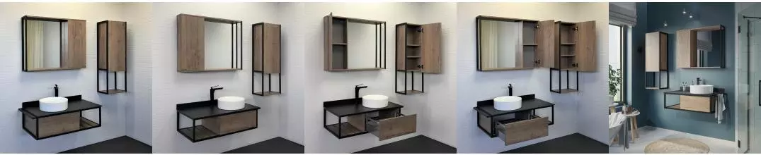 Мебель для ванной подвесная «Comforty» Лиссабон 95 с кронштейнами дуб тёмный/чёрный муар