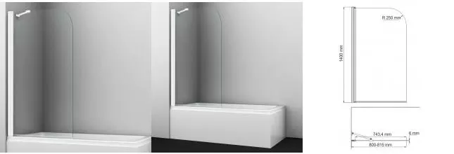 Шторка на ванну стеклянная «WasserKRAFT» Leine 35P01-80WHITE 80/140 прозрачная/белая универсальная