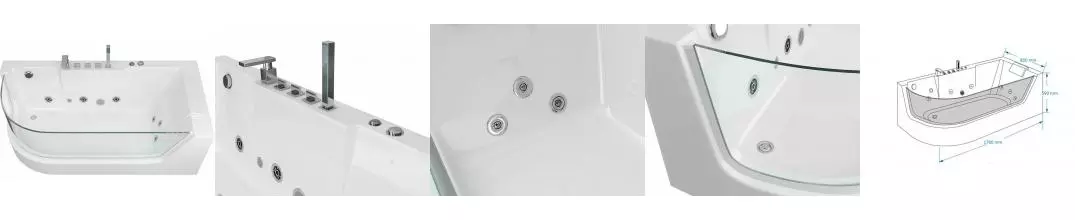 Гидромассажная ванна акриловая «Grossman» GR-17000-1R 170/80 с каркасом с сифоном белая правая