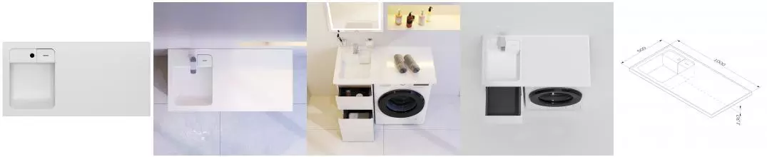 Раковина над стиральной машиной «Am.Pm» X-Joy 100/50 левая M85AWPL1001WG литьевой мрамор белая левая